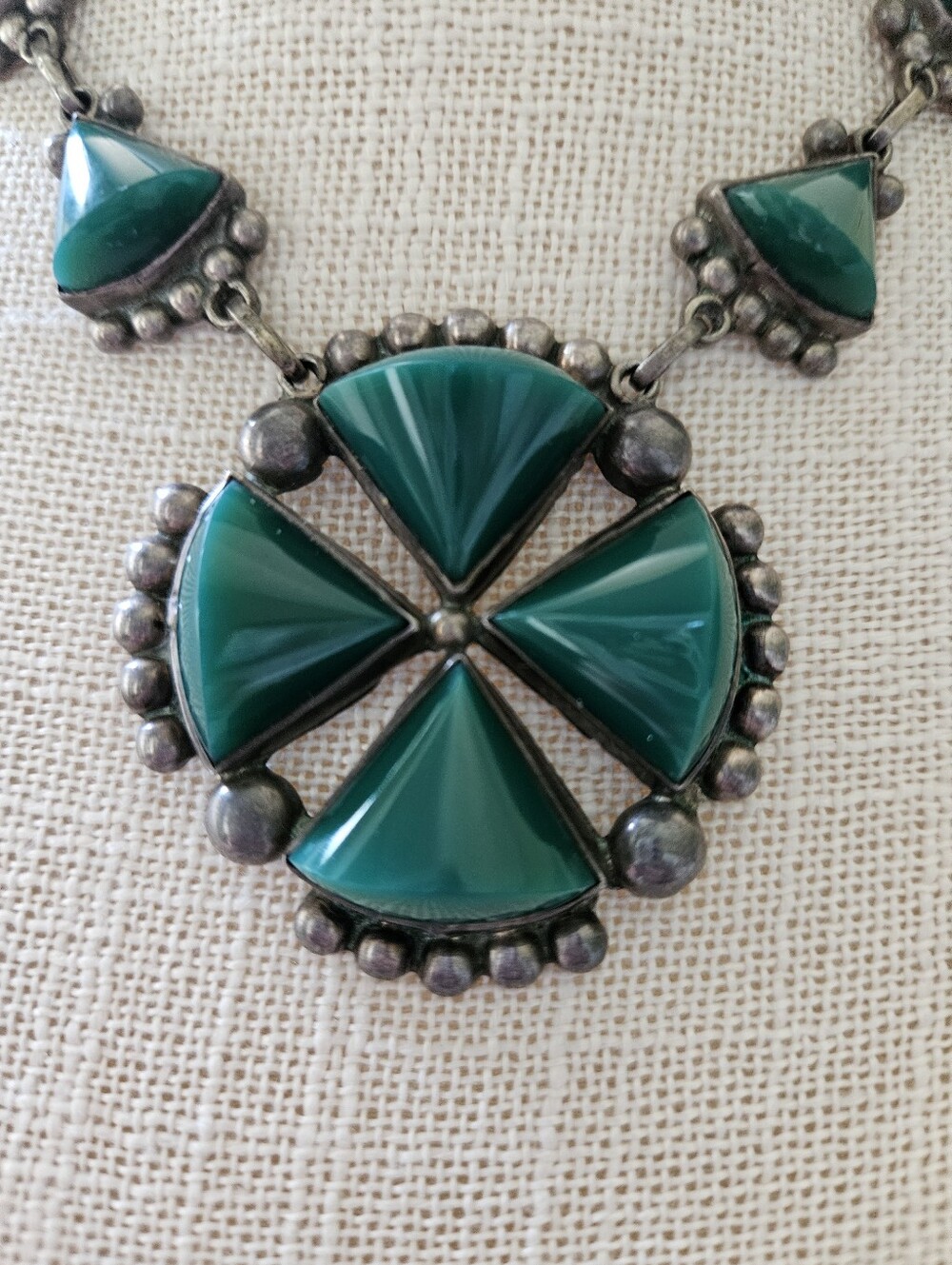 Vintage Taxco Sterling Silver Jade Neckace - Picture 8 of 10